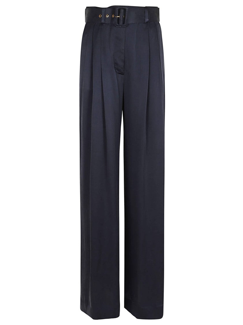Zimmermann Blue Silk Wide-Leg High-Waist Trousers