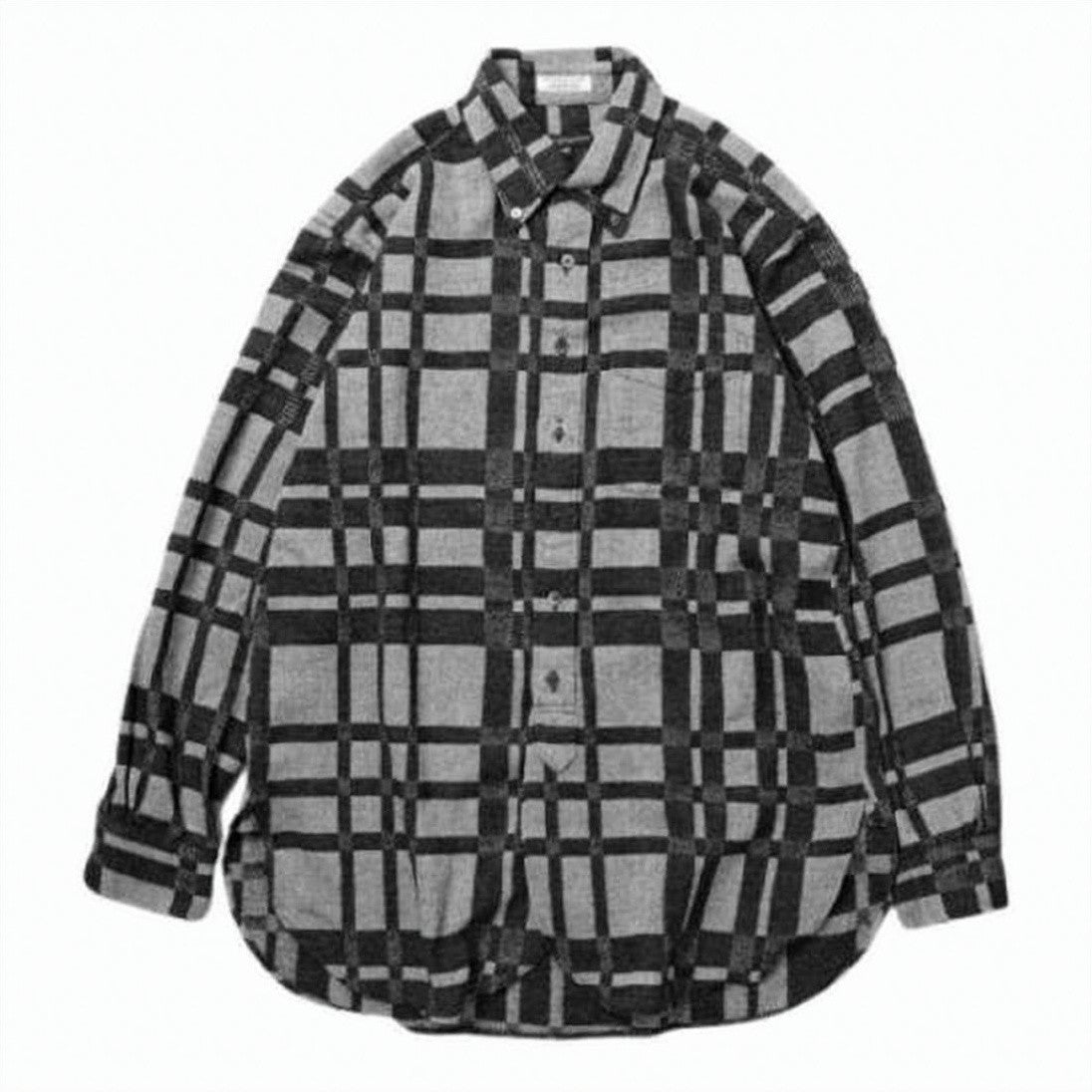 Engineered Garments Long-Sleeve Checkered Shirt With Classic Collar And Rounded Hemline