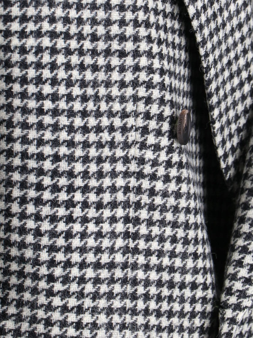 Tagliatore Double-Breasted Houndstooth Blazer With Peak Lapels