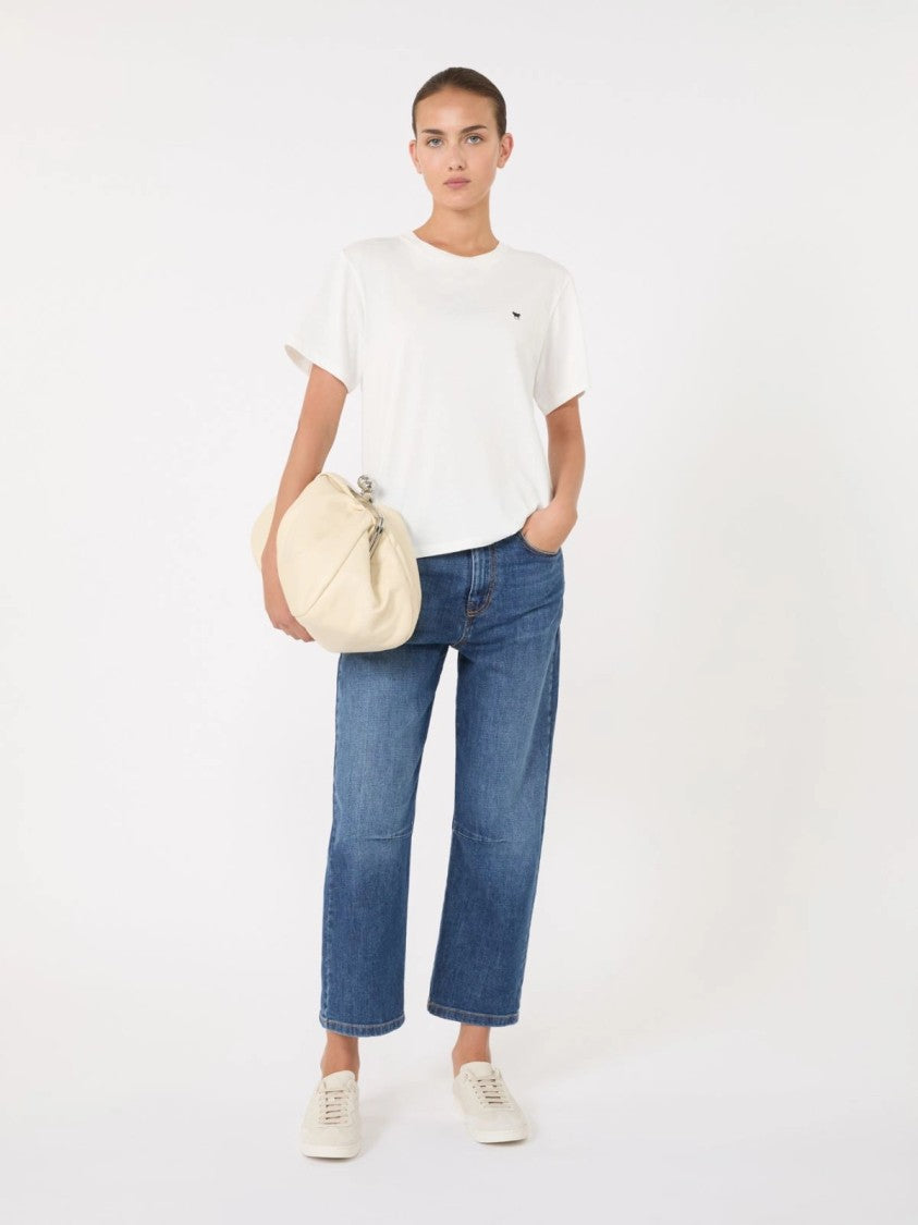 Max Mara Ivory Gathered Leather Shoulder Bag