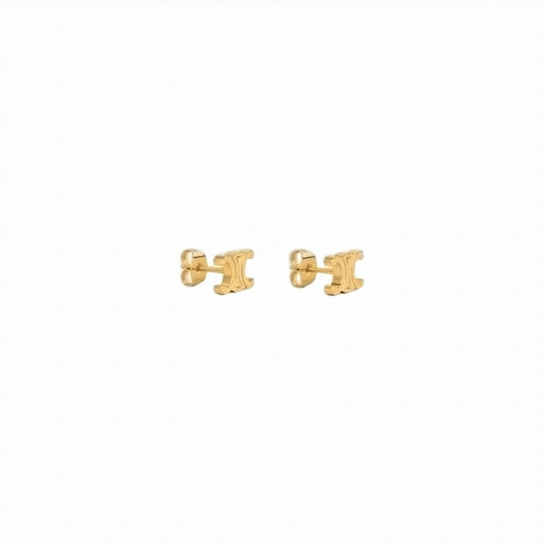 Celine Stylized Gold-Finish Brass Stud Earrings