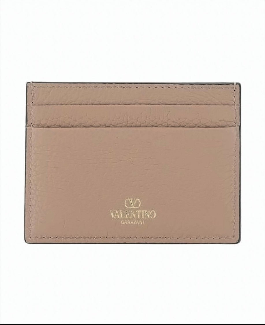Valentino Garavani Leather Card Wallet With Gold-Tone Pyramid Studs