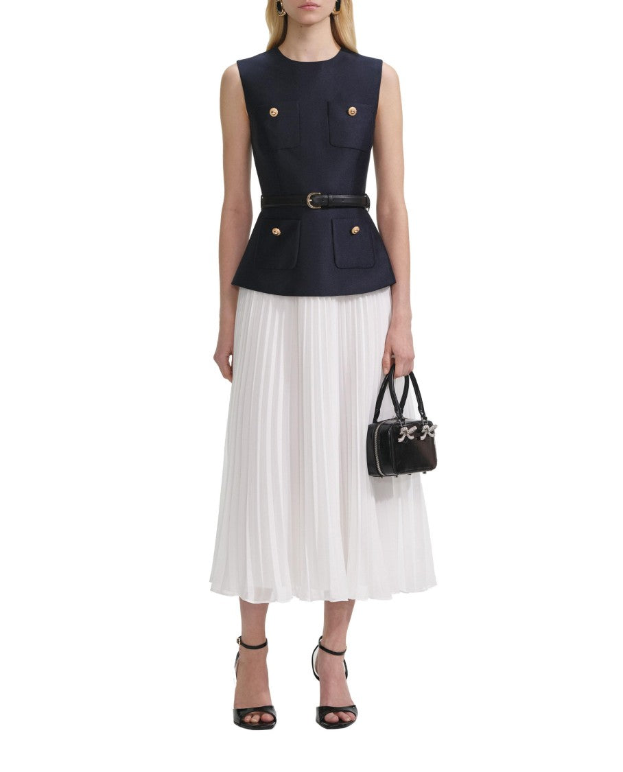 Self-Portrait Navy Taffeta Midi Dress