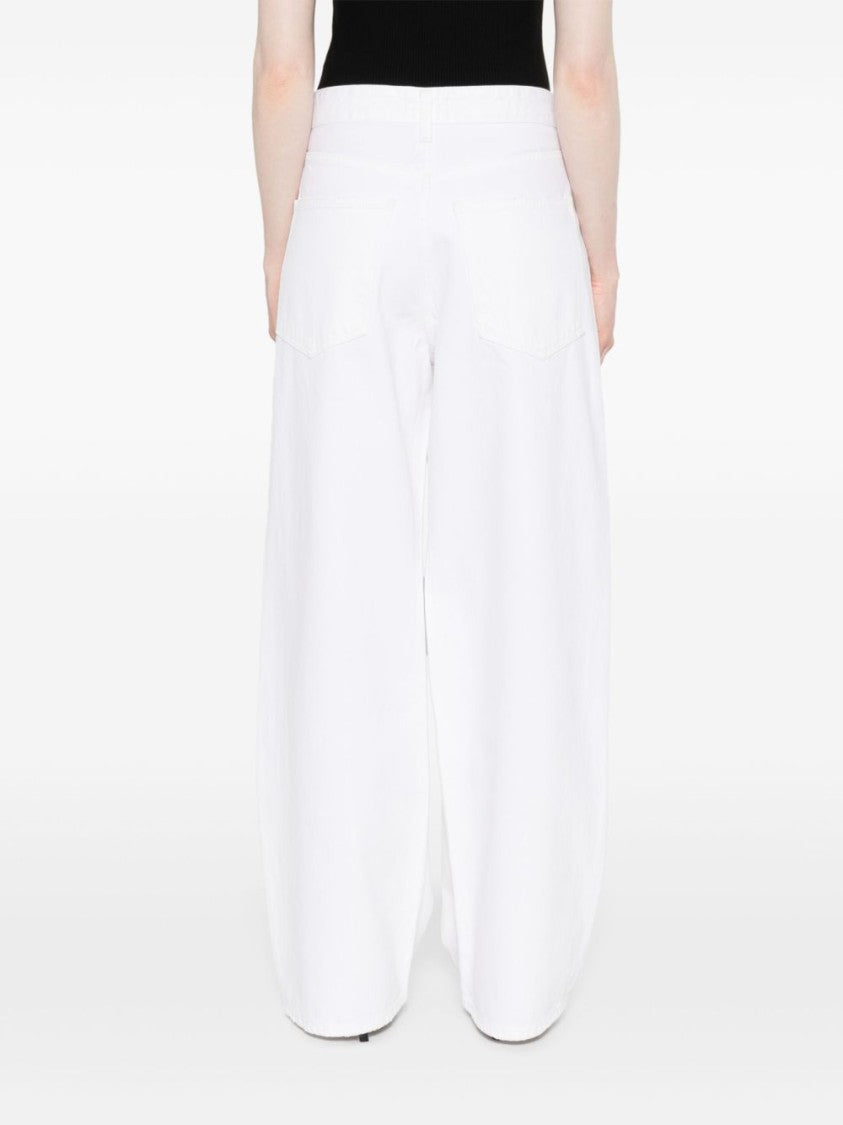Agolde Wide-Leg White Jeans With Gathered Detailing And Classic Five-Pocket Design