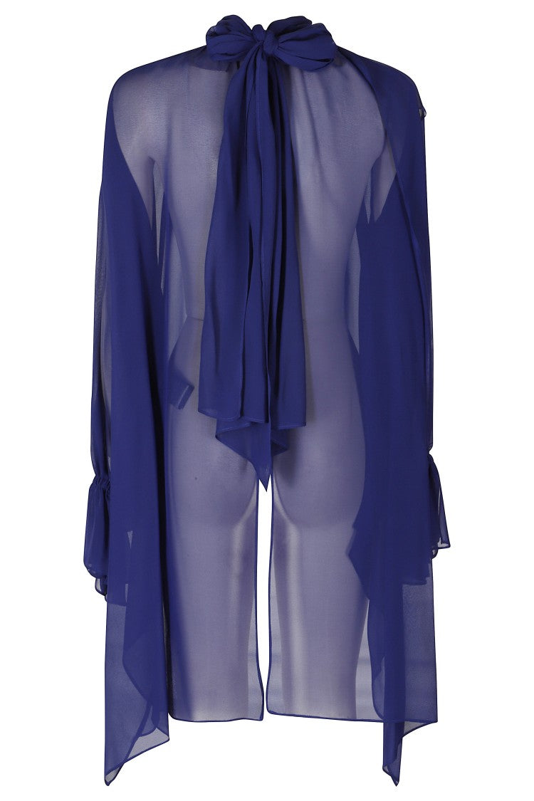 Semi Couture Blue Renie Georgette Neck Tie Blouse