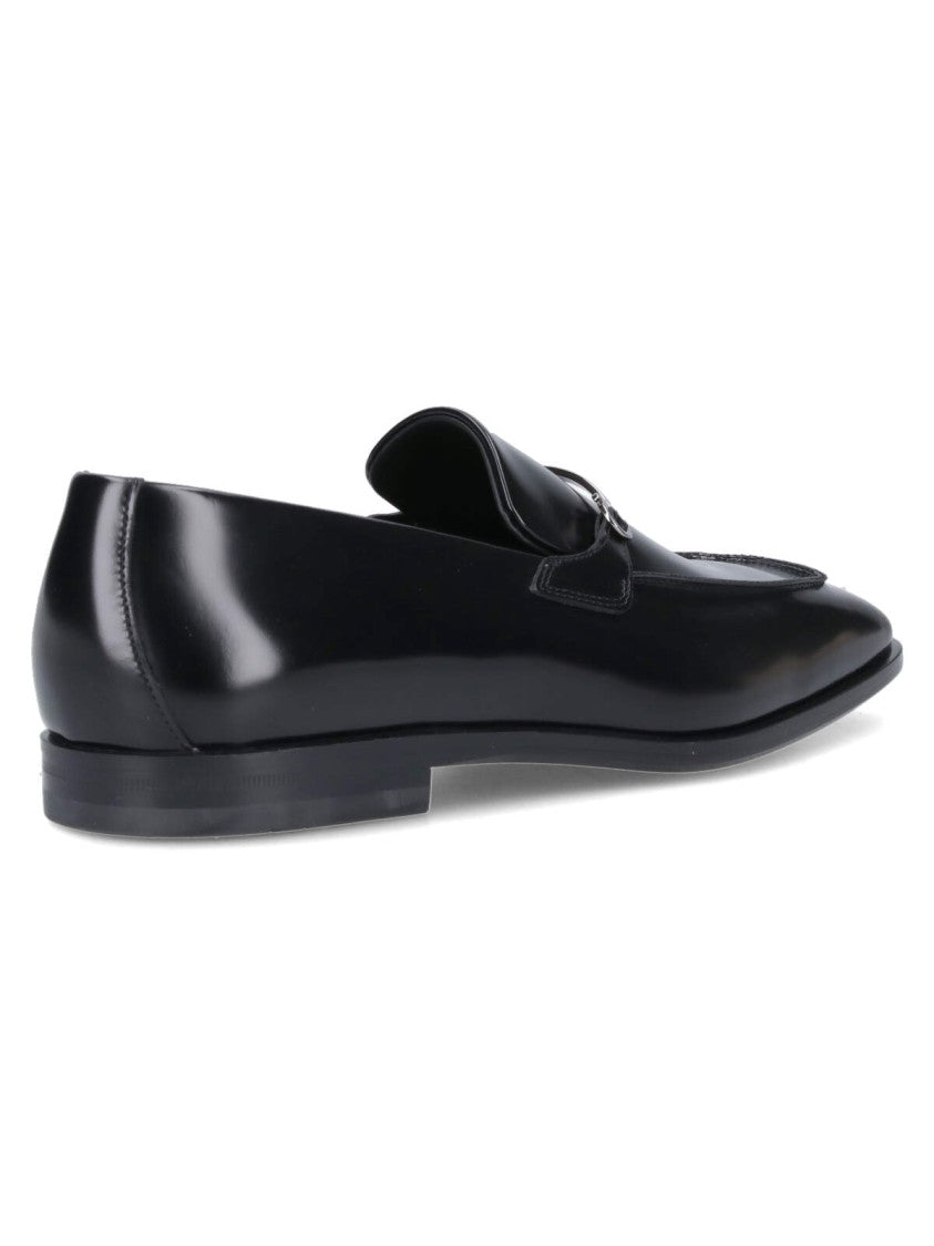 Ferragamo Gancini Loafers In Black Leather