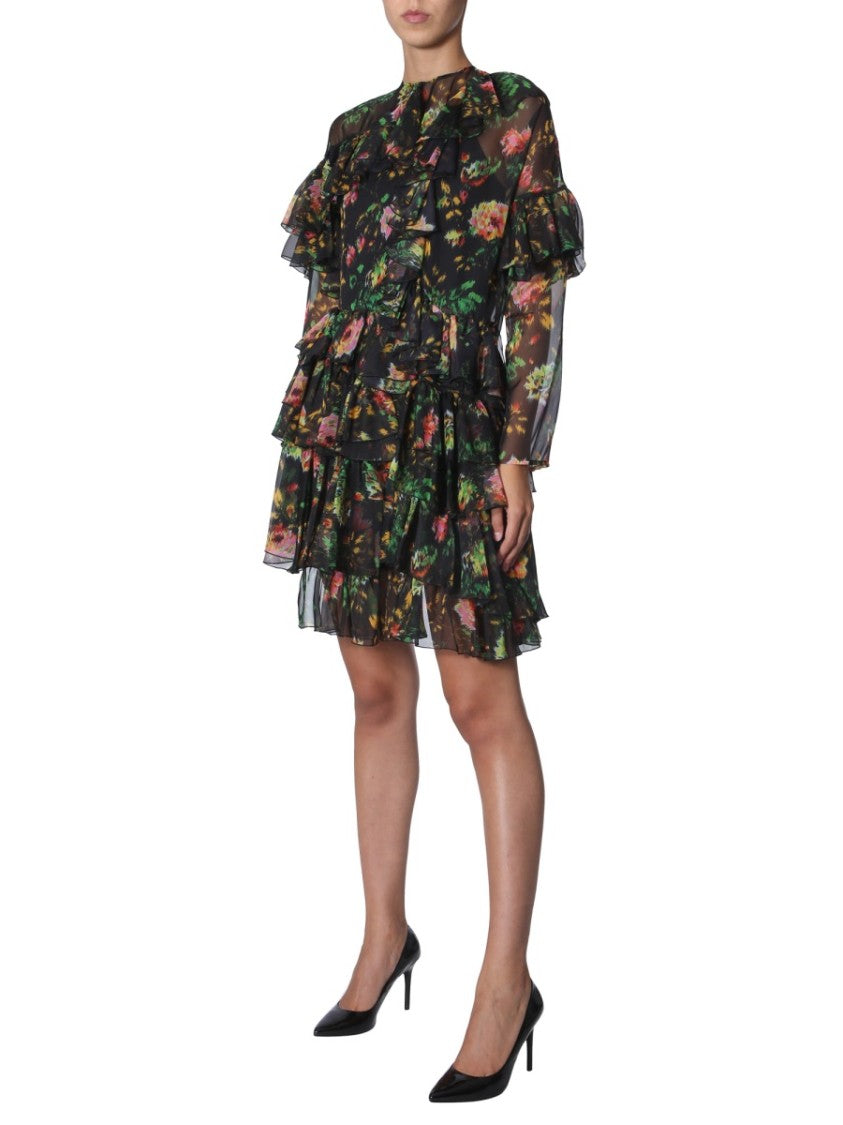 Msgm Asymmetrical Layered Ruffled Mini Dress