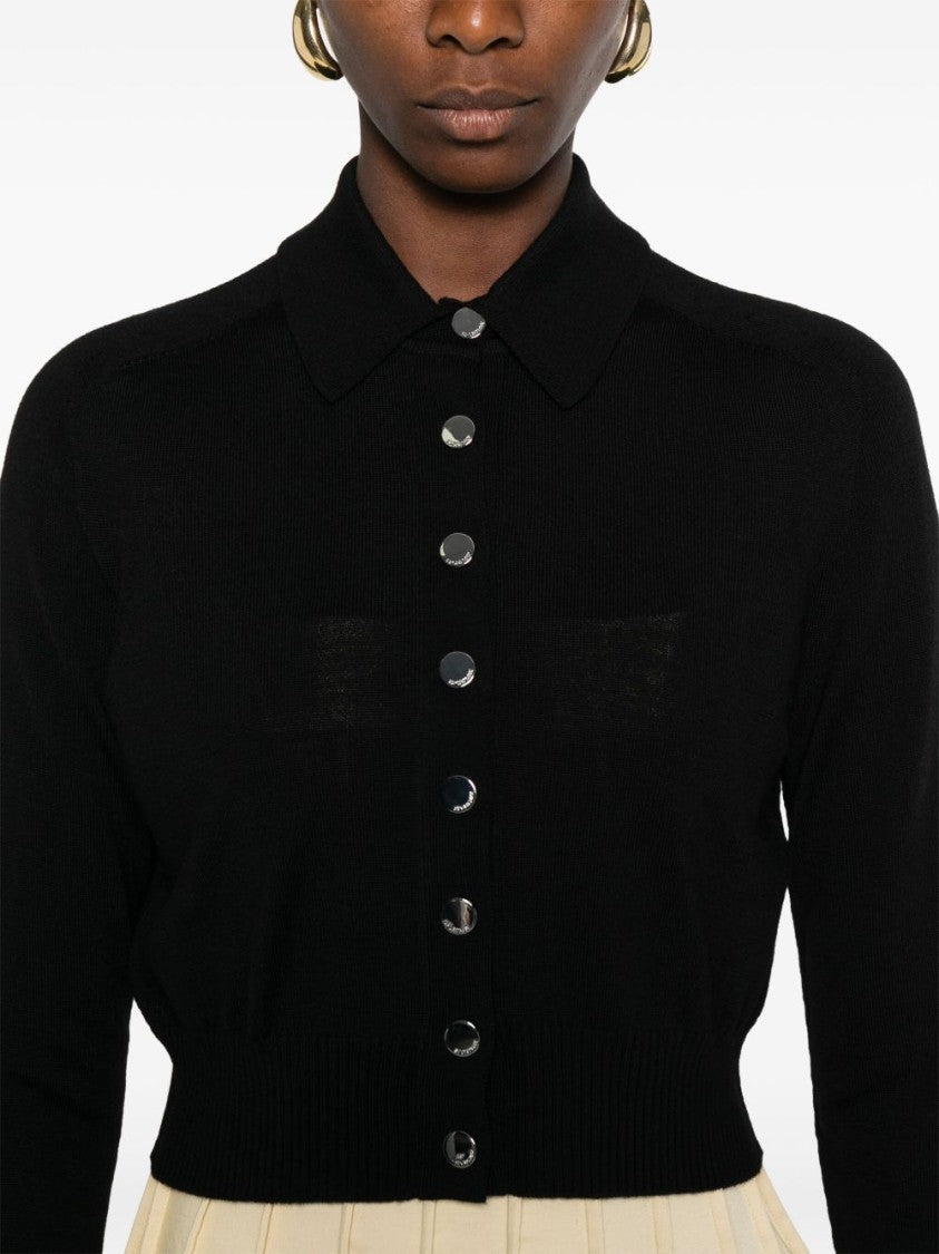 Sportmax Cropped Black Sweater With Classic Collar And Button Fastening