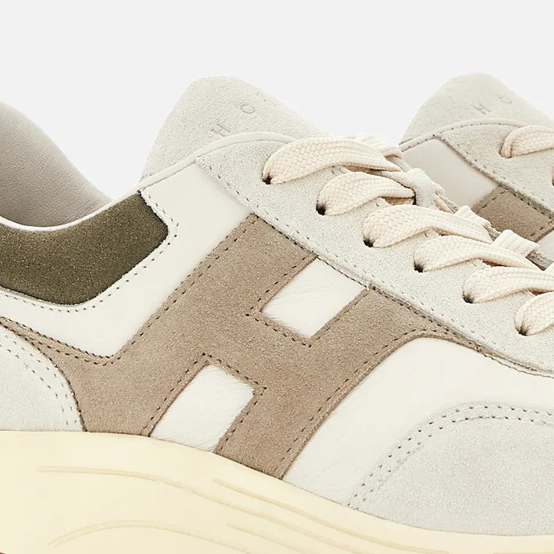 Hogan Neutral Tone Textured Outsole Side Logo Sneakers