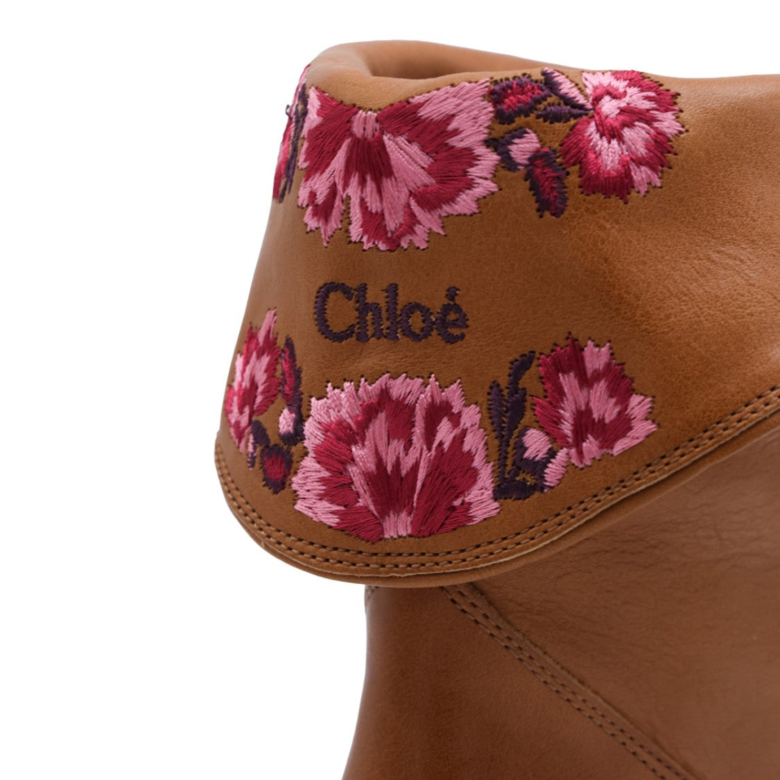 Chloé Brown Embroidered Leather Mid-Ankle Boots