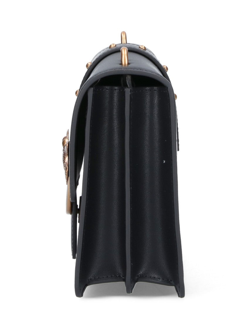 Pinko Medium Black Leather Shoulder Bag With Gold-Tone Logo