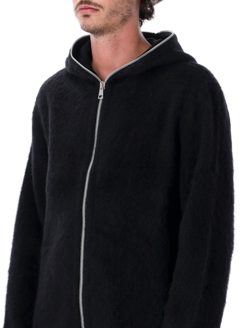 Our Legacy Textured Black Full-Zip Hooded Garment With Silver Fastening