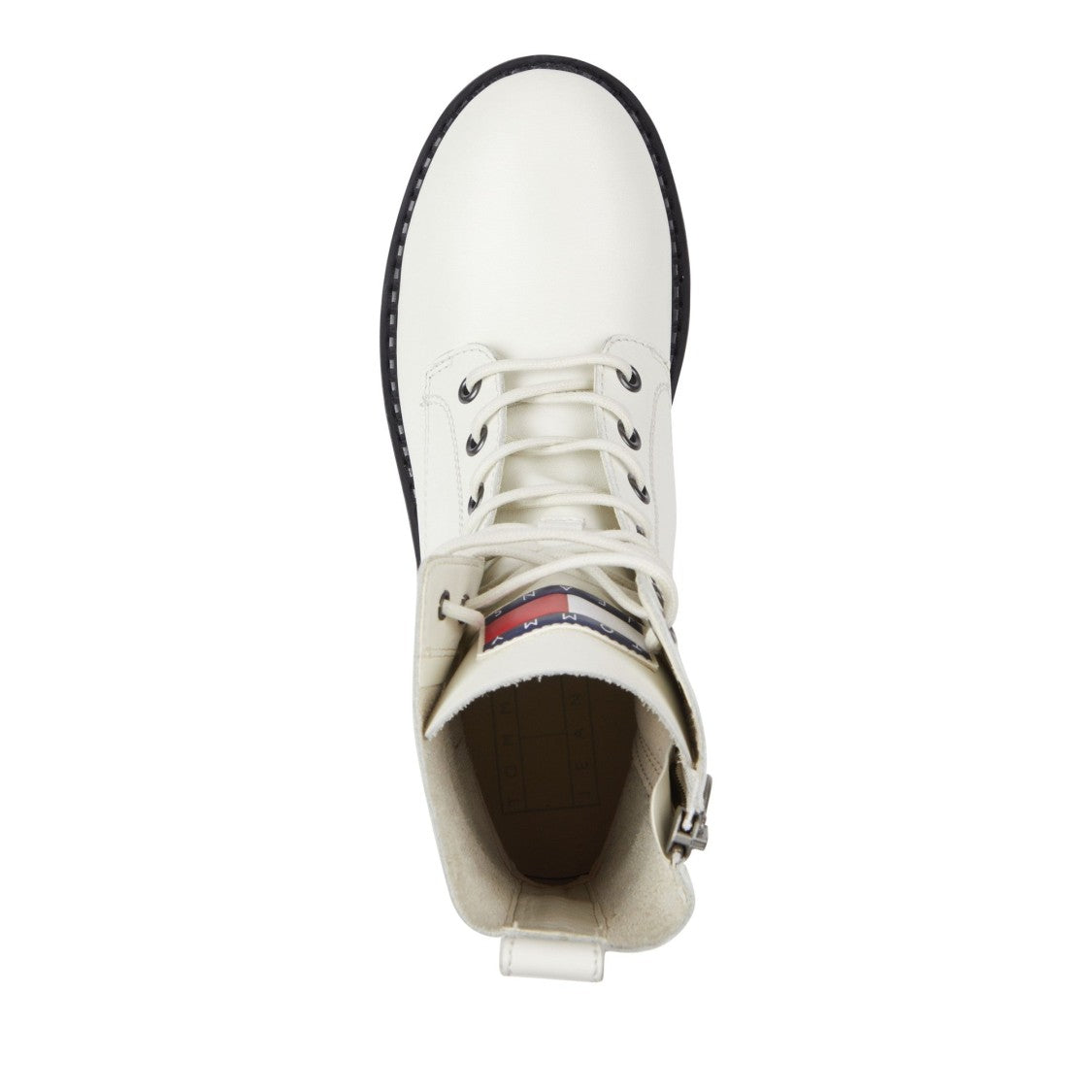 Tommy Jeans White Chunky Sole Lace-Up Side Zipper Leather Boots
