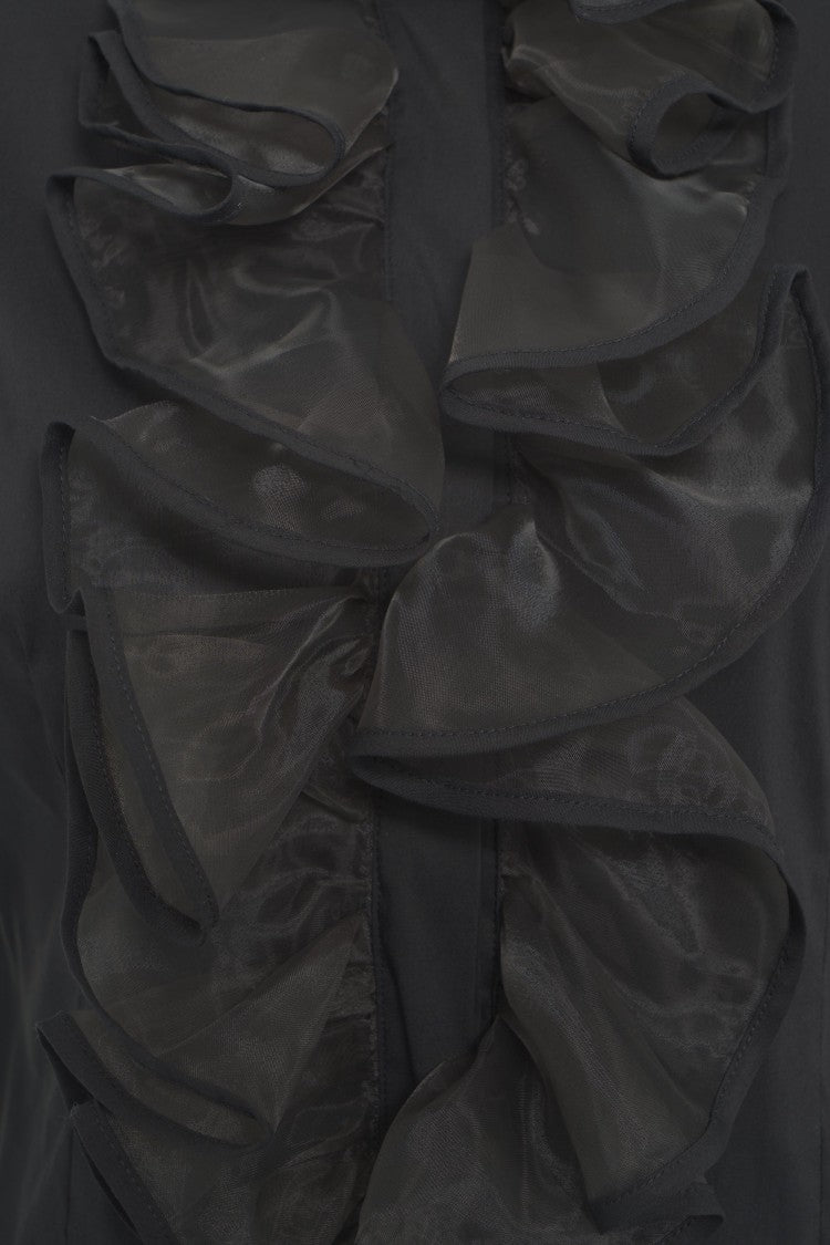 Himon's Fitted Black Blouse With Ruffle Details