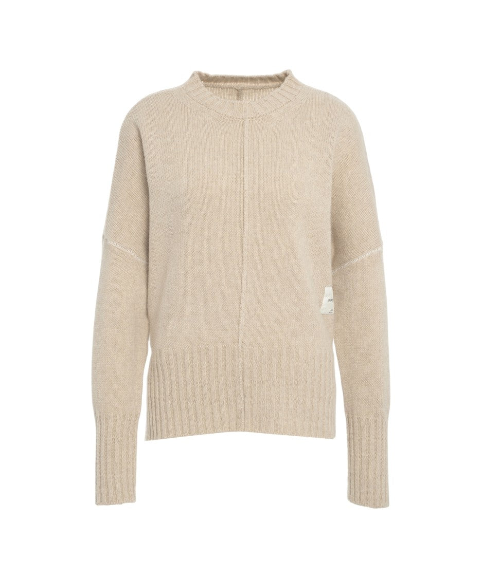 Jeio Beige Knit Sweater With Center Stitch Details