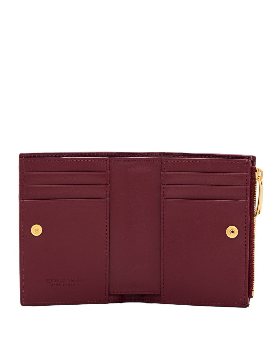 Bottega Veneta Compact Woven Wallet With Gold-Tone Zipper Pull