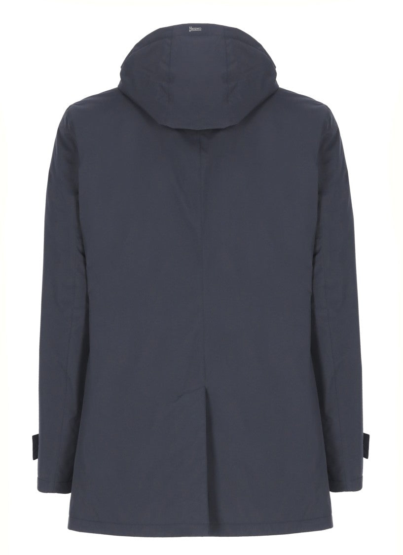 Herno Dark Blue Removable Hood Snap Buttons Long Down Jacket