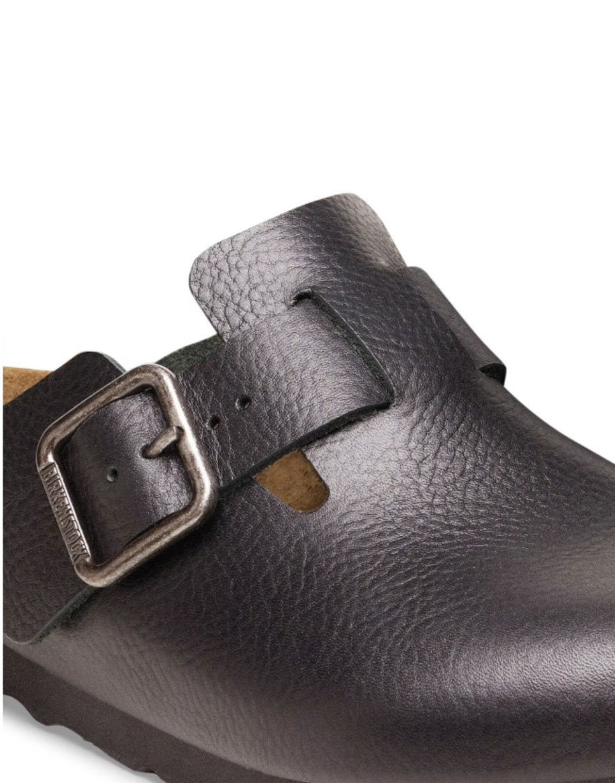Birkenstock Vintage Wood Black Aniline Leather Adjustable Clogs