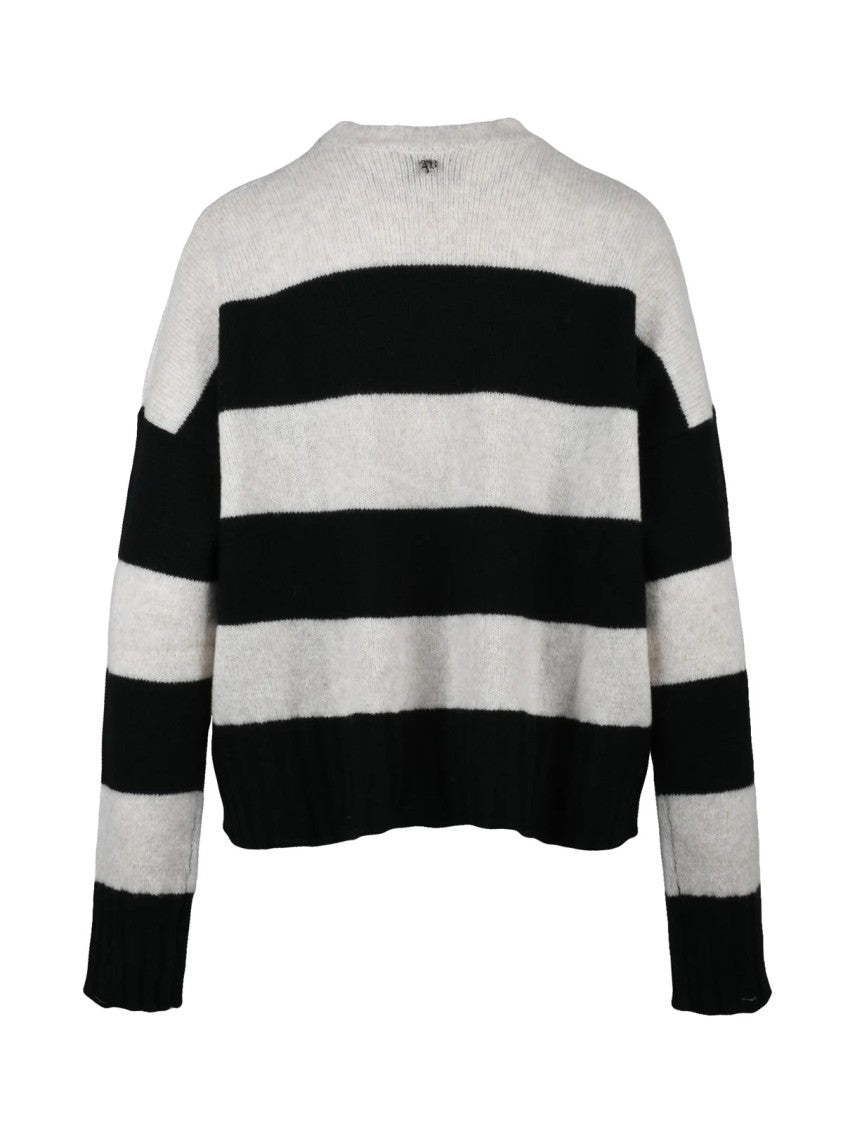 Aniye By Cropped Short Crewneck Sweater With Bold Stripes