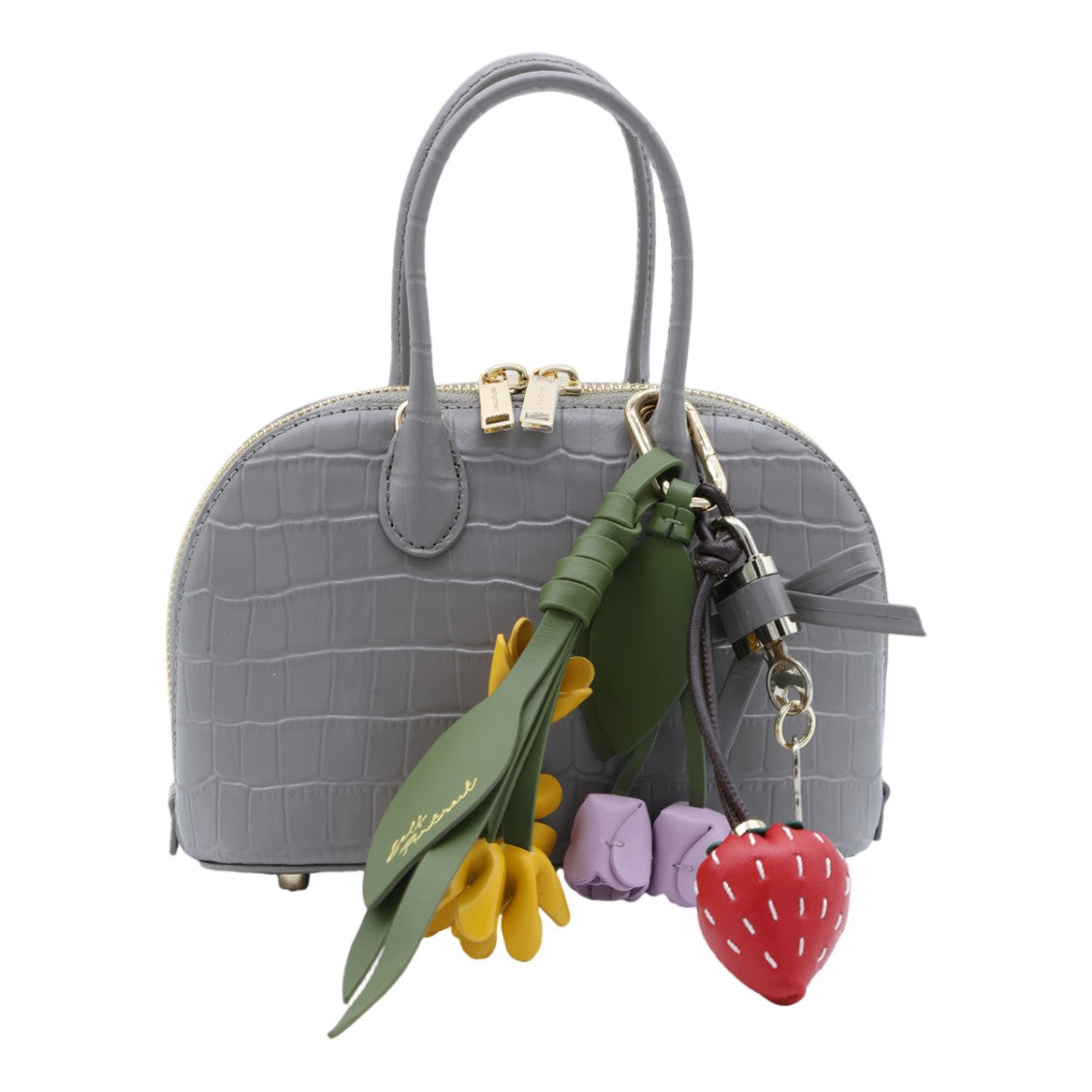 Self-Portrait Black Crocodile-Embossed Structured Small Top-Handle Bag
