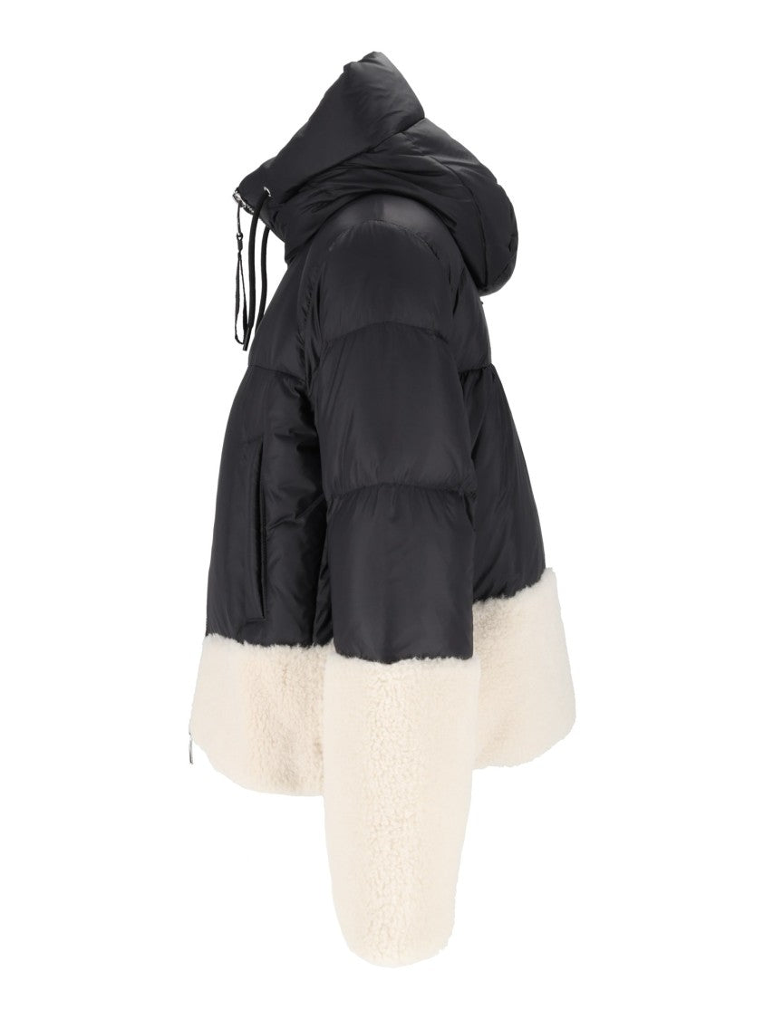 Duno Shearling Trim High Collar Cropped Puffer Down Jacket