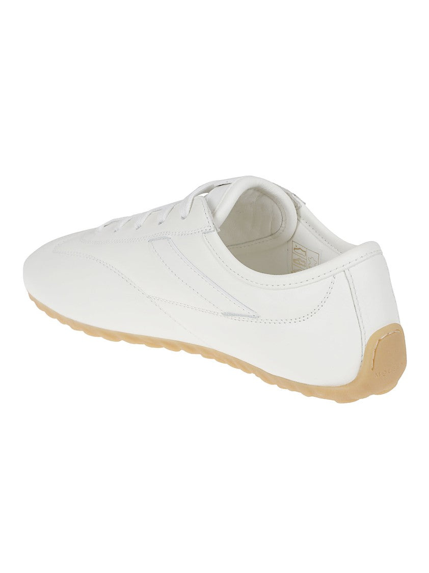 Alexander Mcqueen Rounded Toe White Nappa Leather Sneakers With Contrast Panel