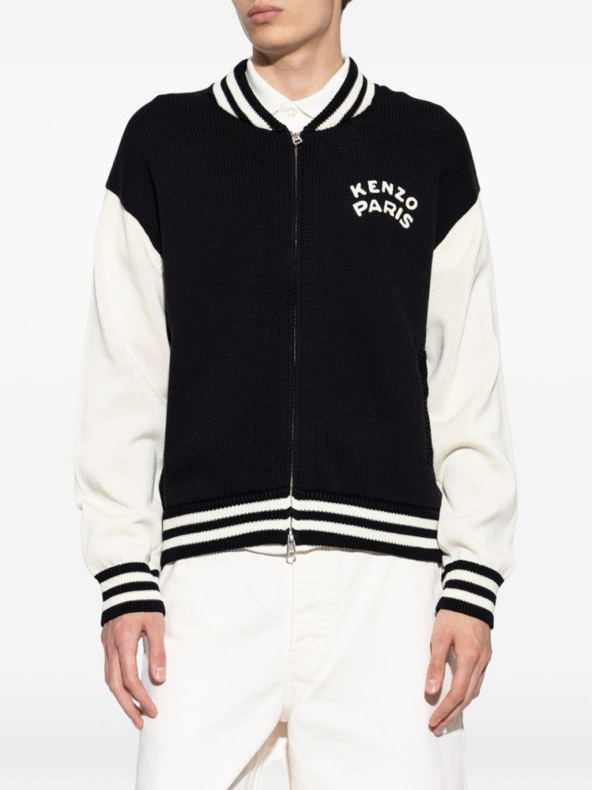 Kenzo Varsity-Style Zip-Up Sweater With Contrasting Sleeves
