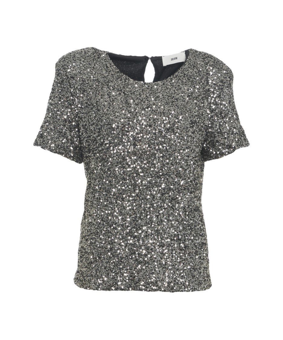 Solotre Glamorous Sequin-Embellished T-Shirt With Back Cutout