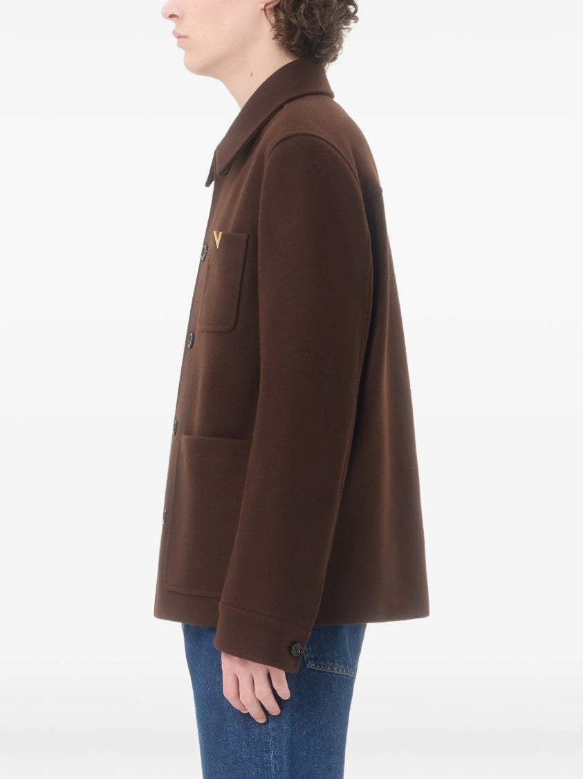 Valentino Boxy Wool Caban Jacket With Classic Collar And Metallic Detail