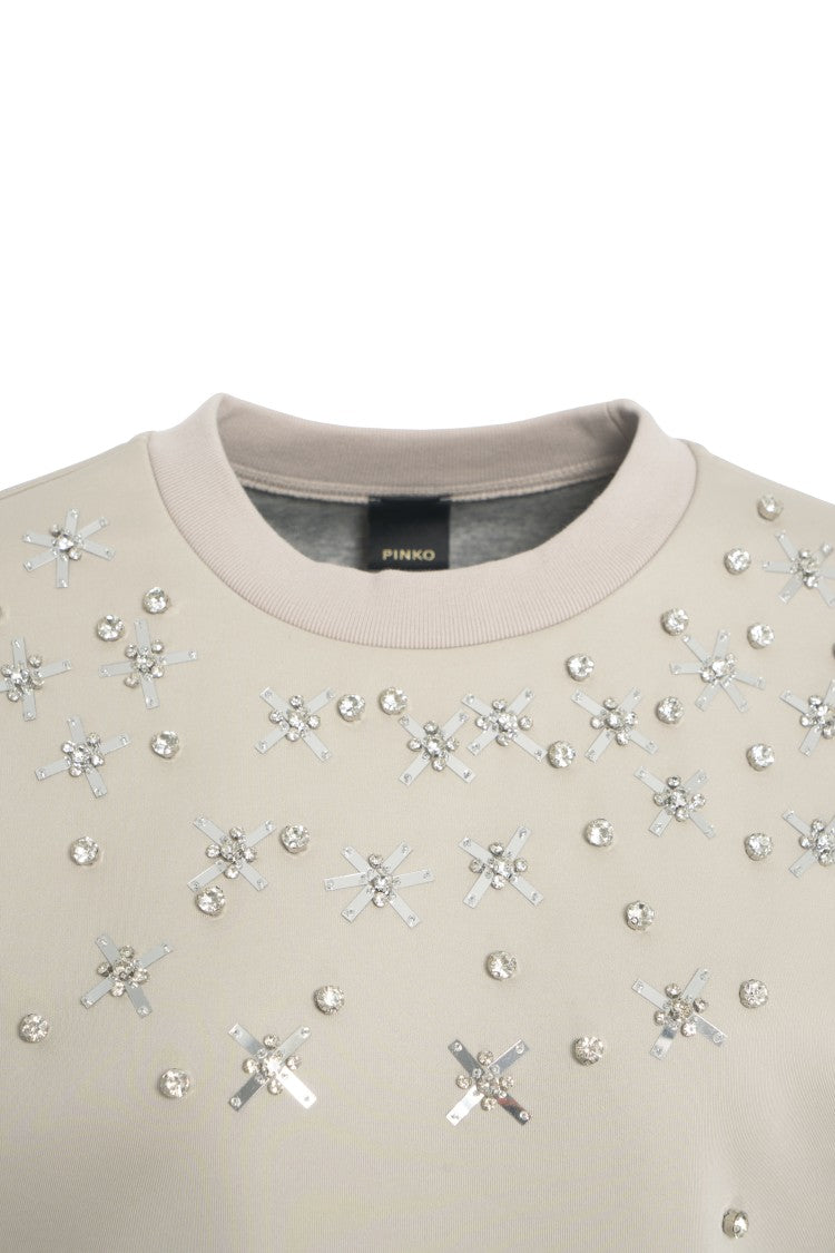 Pinko Floral Rhinestone And Pearl Embellished Sweatshirt