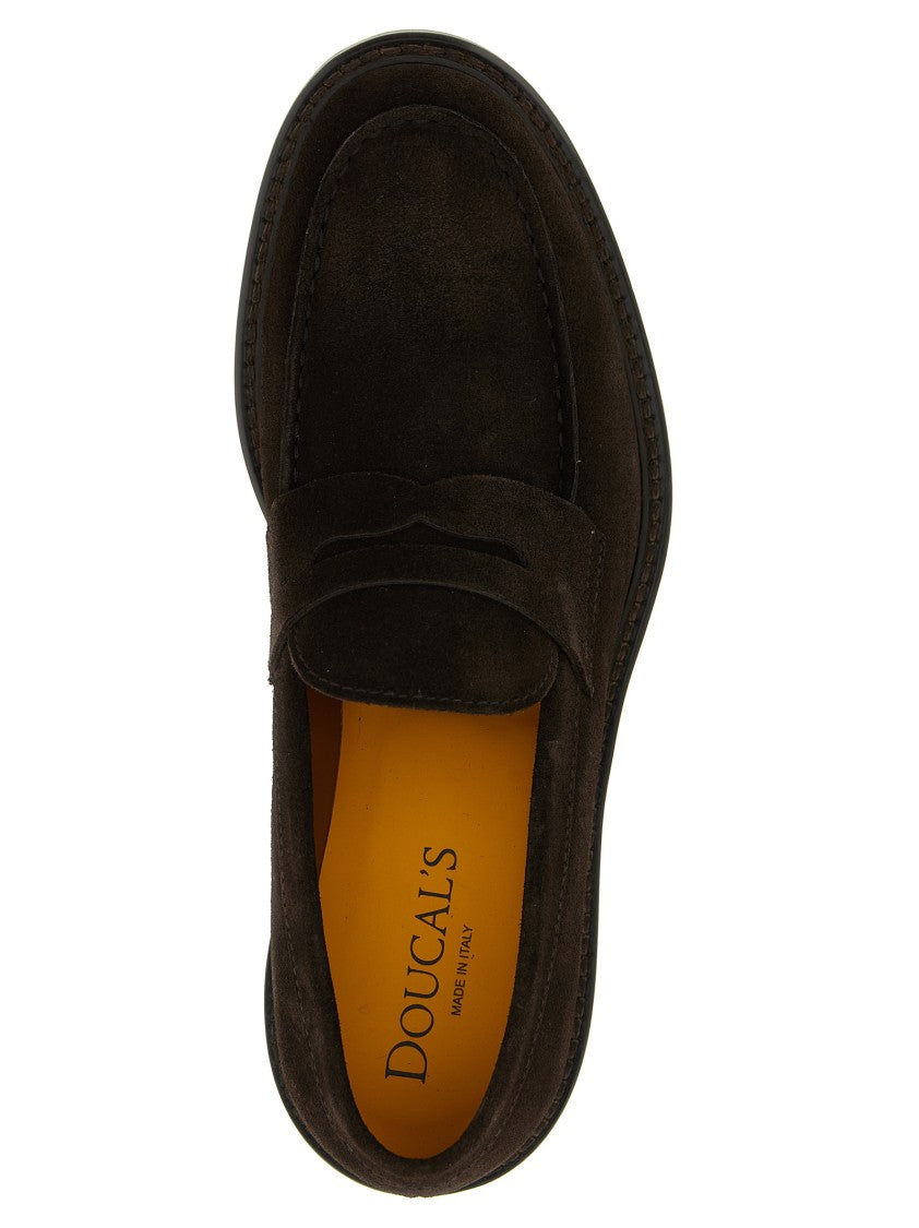 Doucal's Penny Strap Suede Loafers With Embossed Tub Stitching