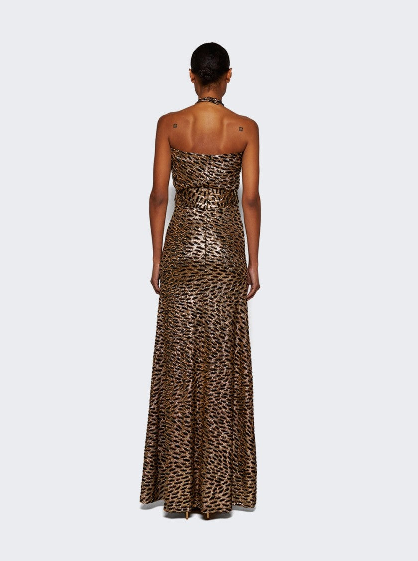 Rabanne Chain Halter Neck Gown Tiger Lurex