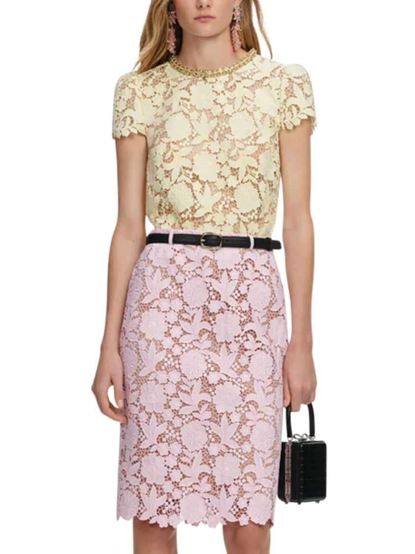 Self-Portrait Lace Overlay Midi Skirt With Scalloped Hem