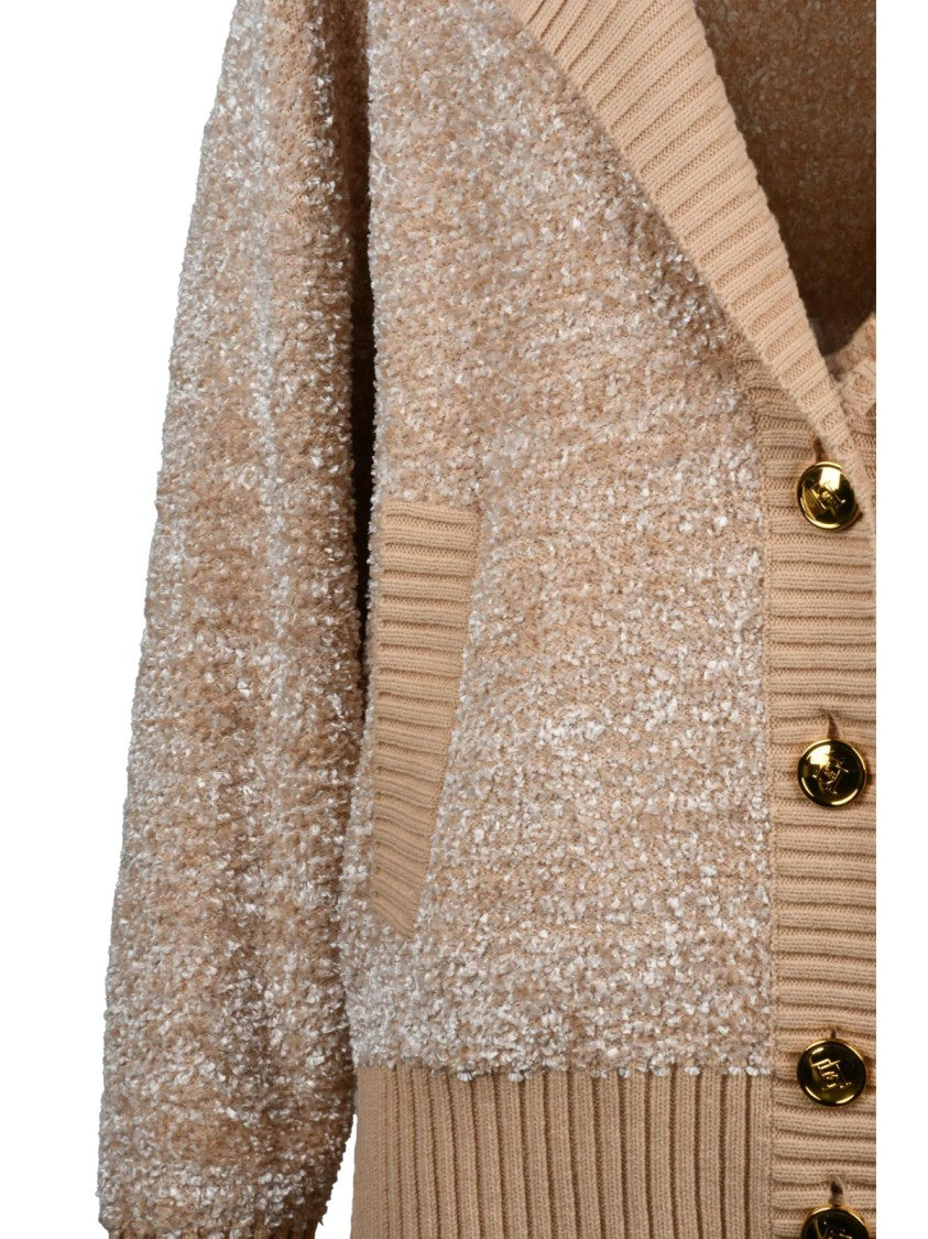 Elisabetta Franchi Beige Chenille Oversized Cardigan