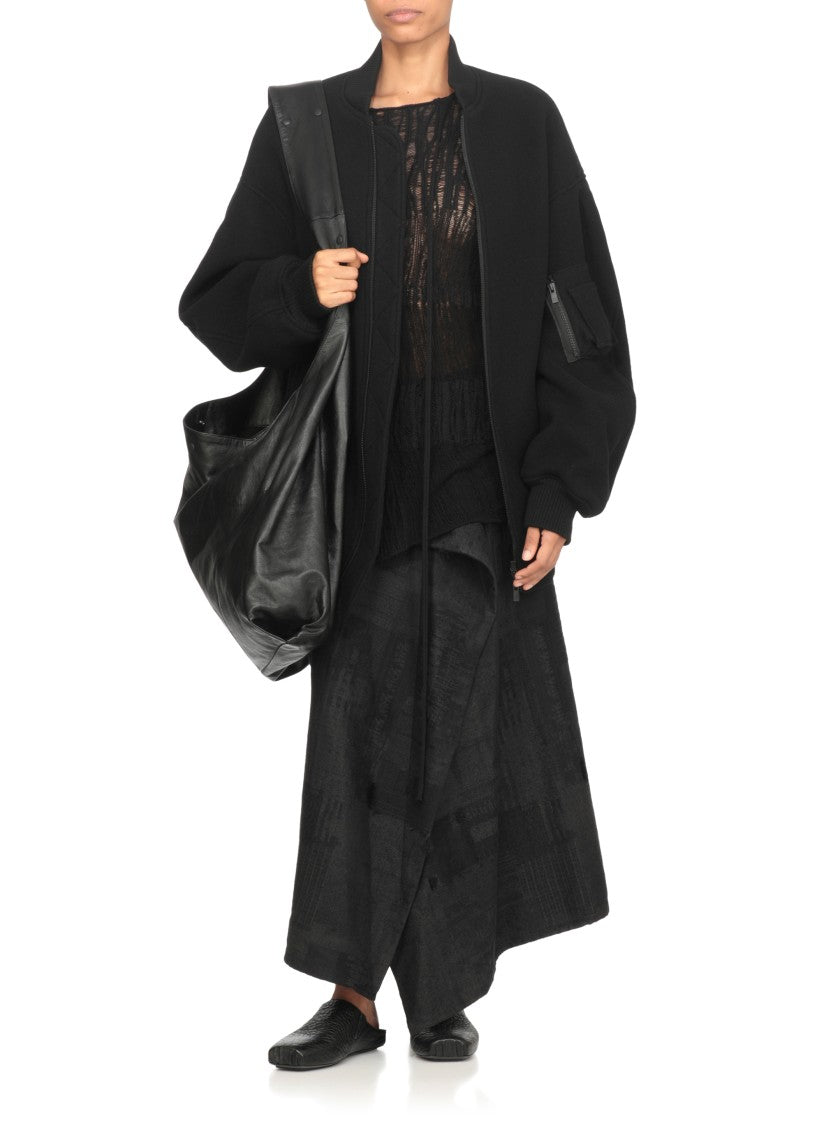 Y's Asymmetrical Dark Grey Midi Skirt With Fringed Details