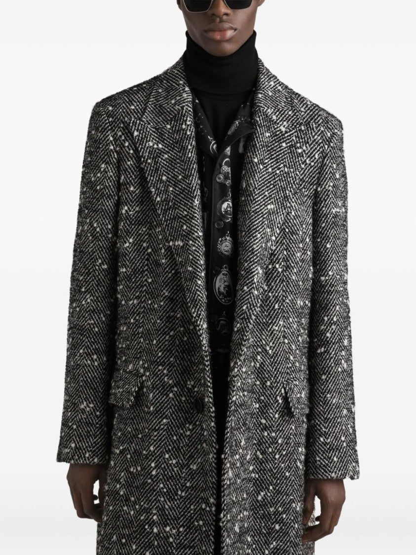 Dolce & Gabbana Herringbone Pattern Coat With Wide Lapels