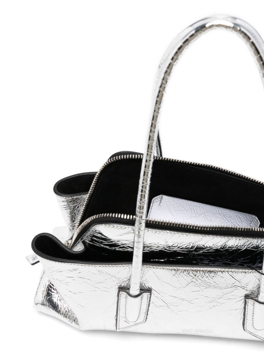 The Attico Metallic Silver Handbag With Crinkled Texture