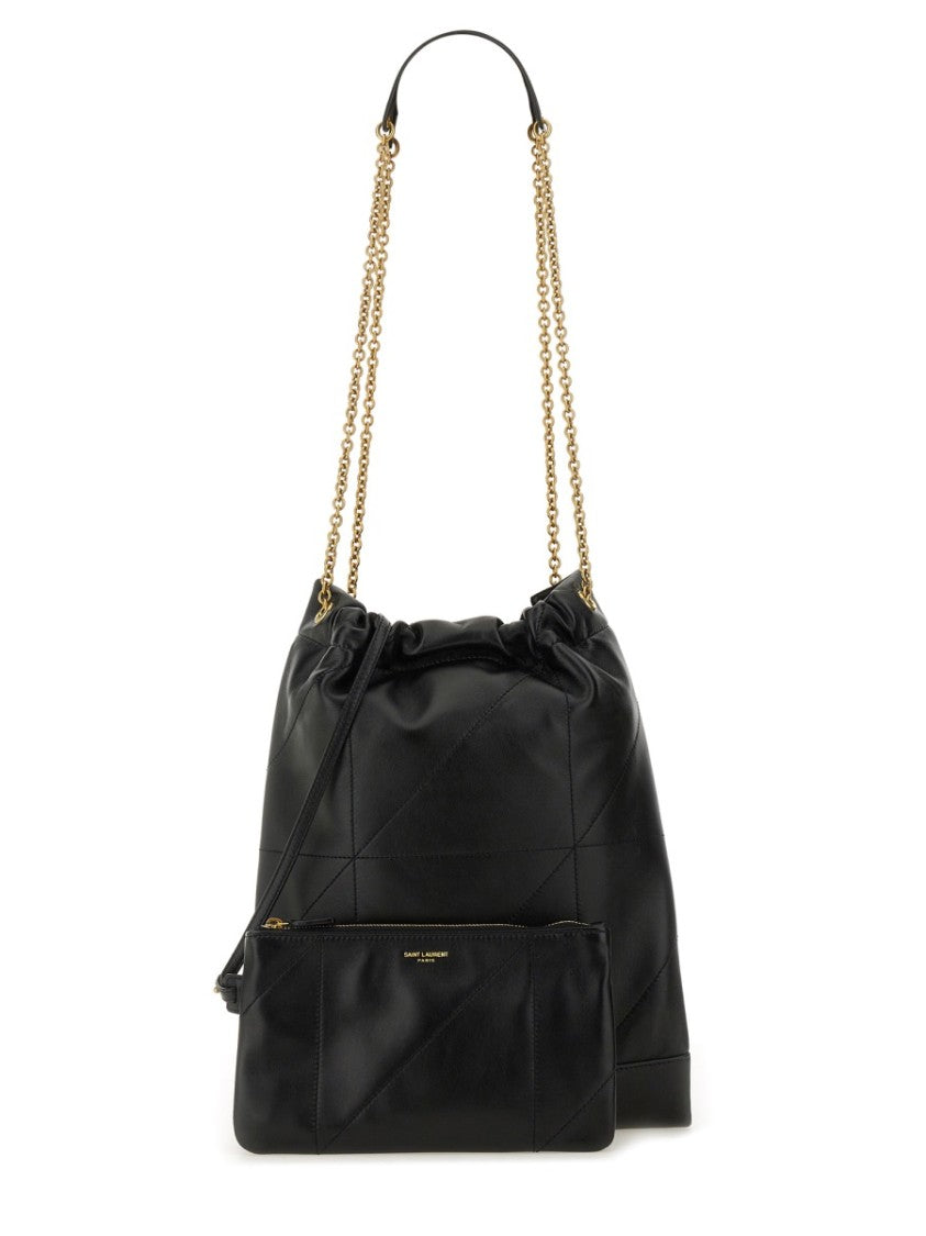 Saint Laurent Quilted Lambskin Drawstring Shoulder Bag With Chain Straps
