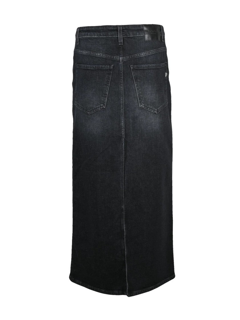 Dondup Black Jewel Button Long Denim Skirt