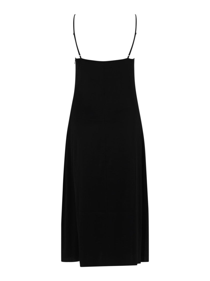 Acne Studios Satin Midi Dress With Asymmetrical Overlay And Lace Detailing