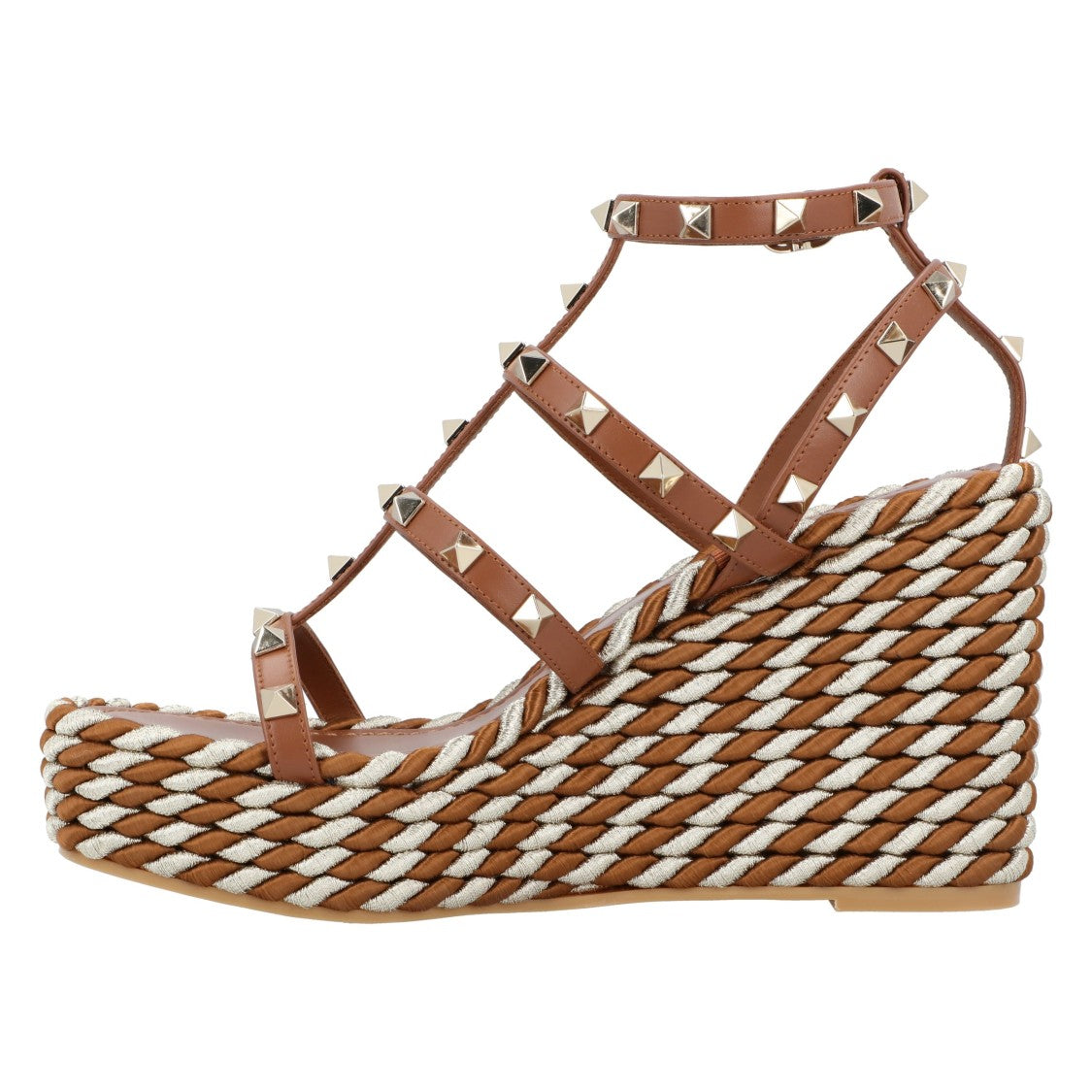 Valentino Rockstud Calfskin Wedges With Straps