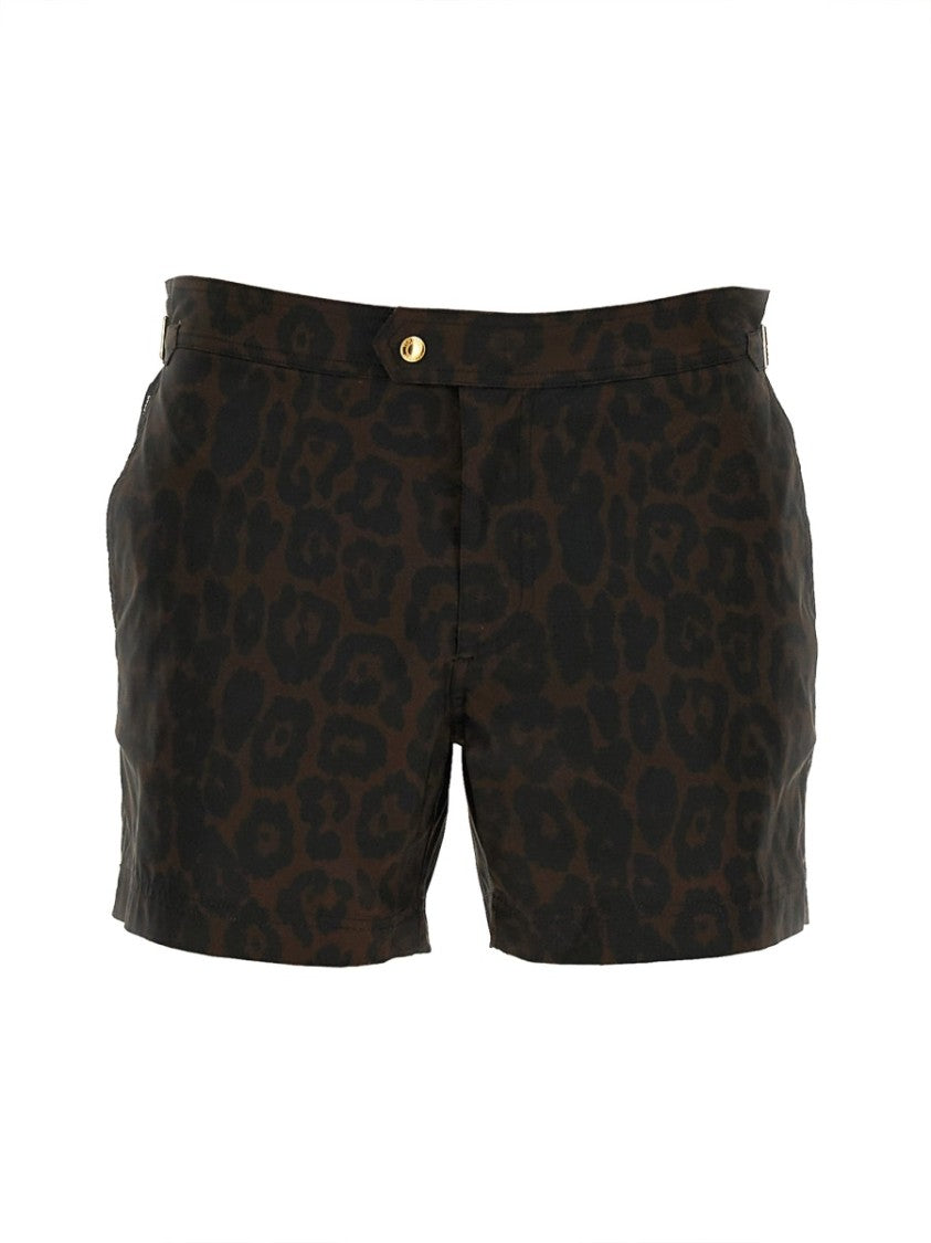 Tom Ford Leopard Print Tailored Swimsuit With Buckle Detail