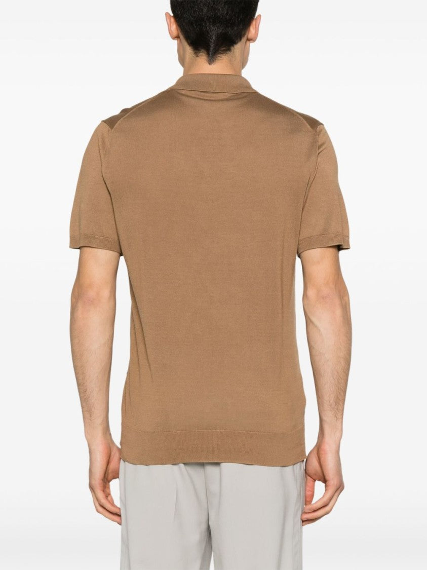 Corneliani Silk Brown T-Shirt With Classic Collar