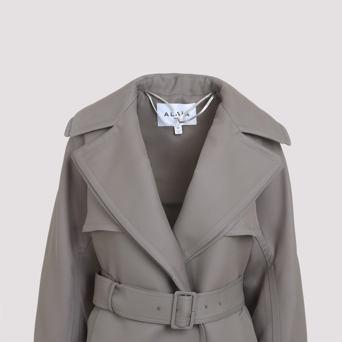 Alaïa Taupe Grey Wool Trench Coact Double Diagonal