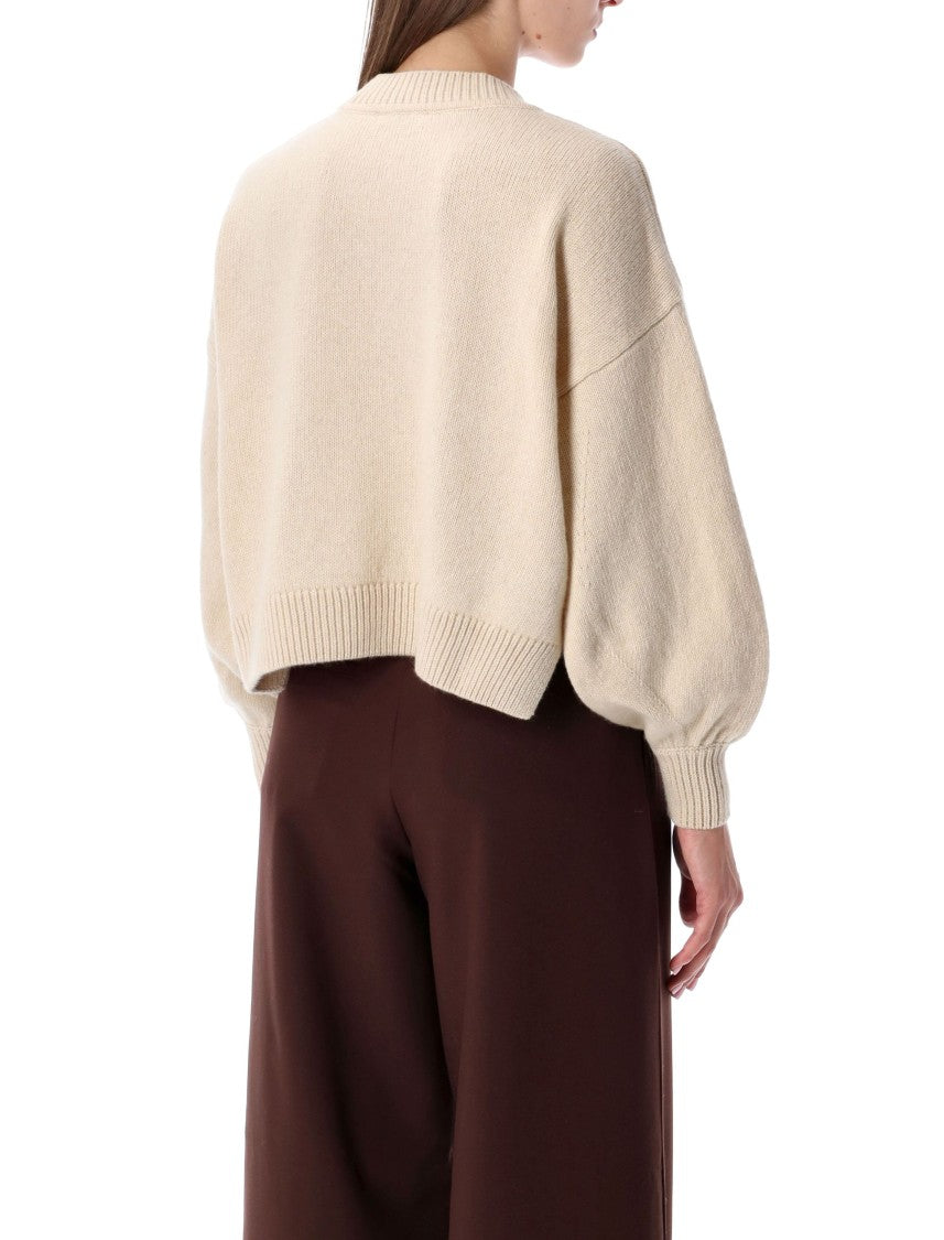 Sessùn Beige Cropped Wool Cardigan With Patch Pockets