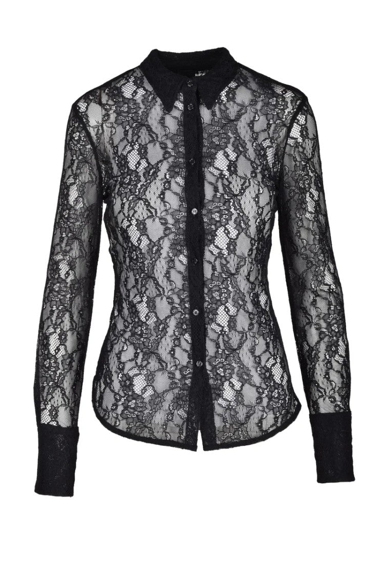Pinko Sheer Lace Black Shirt