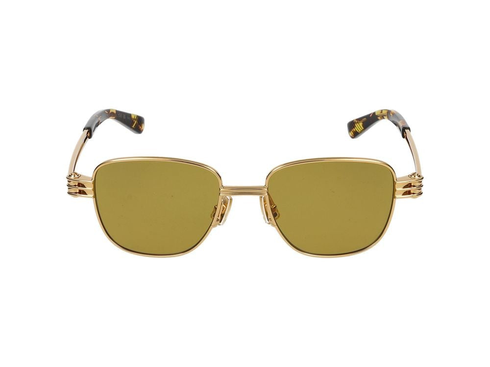 Bottega Veneta Gold Yellow-Tinted Lenses Square Metal Sunglasses