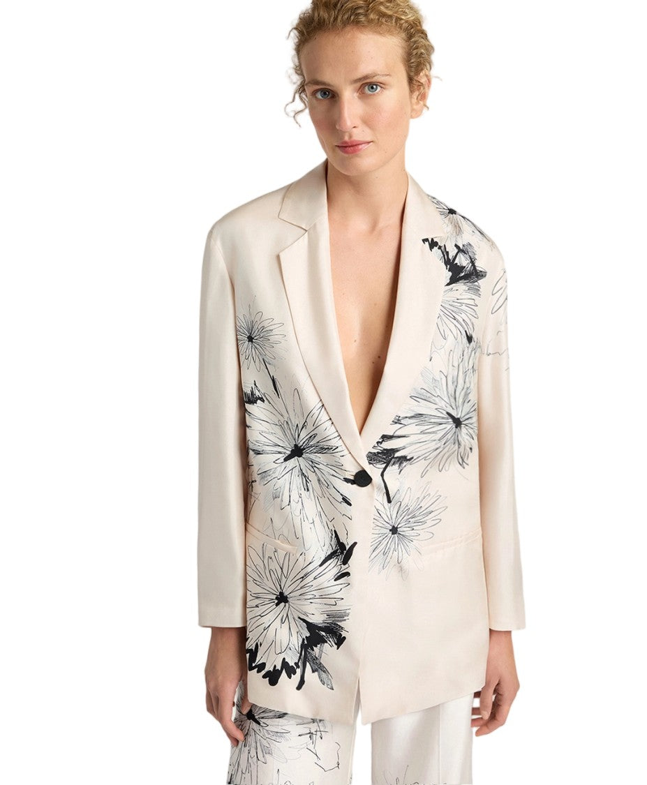 Momonì Zuni Abstract Floral Print Silk Twill Blazer