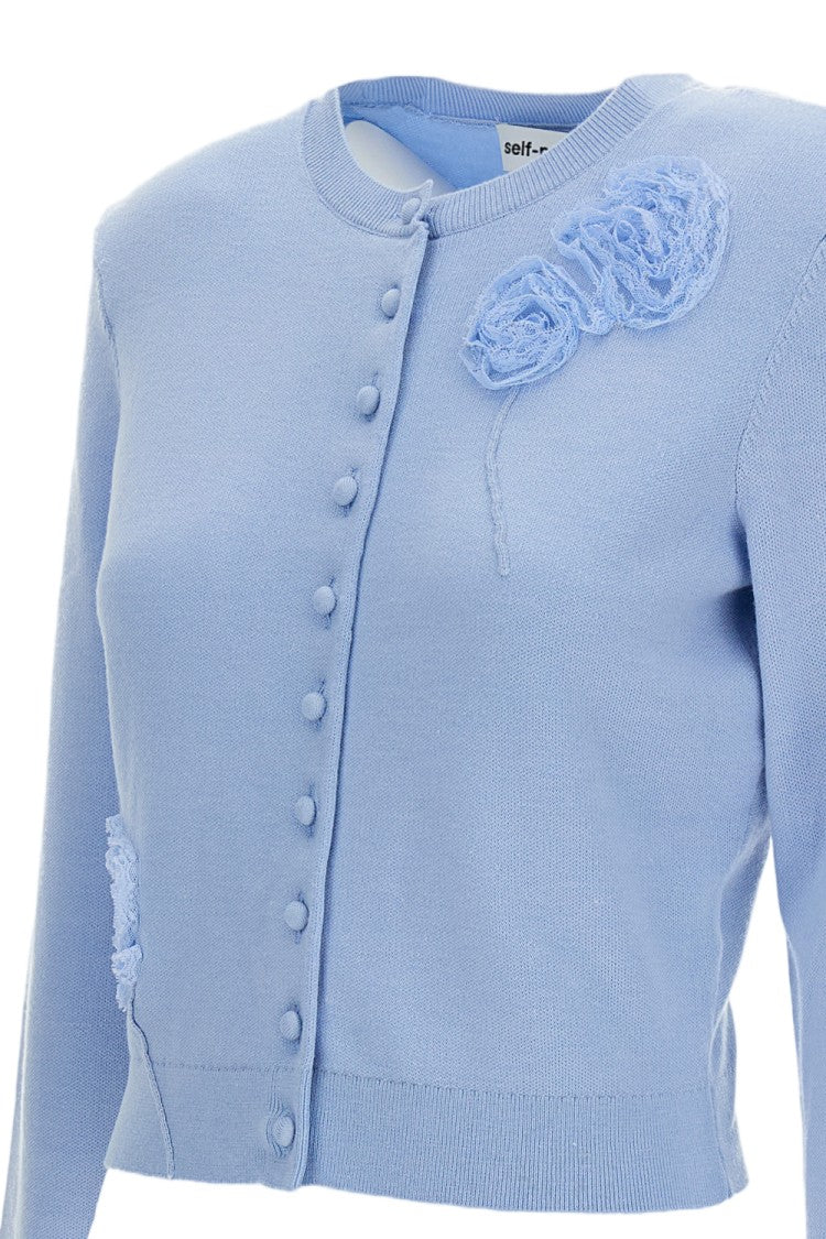 Self-Portrait Light Blue Floral Stretch Cardigan