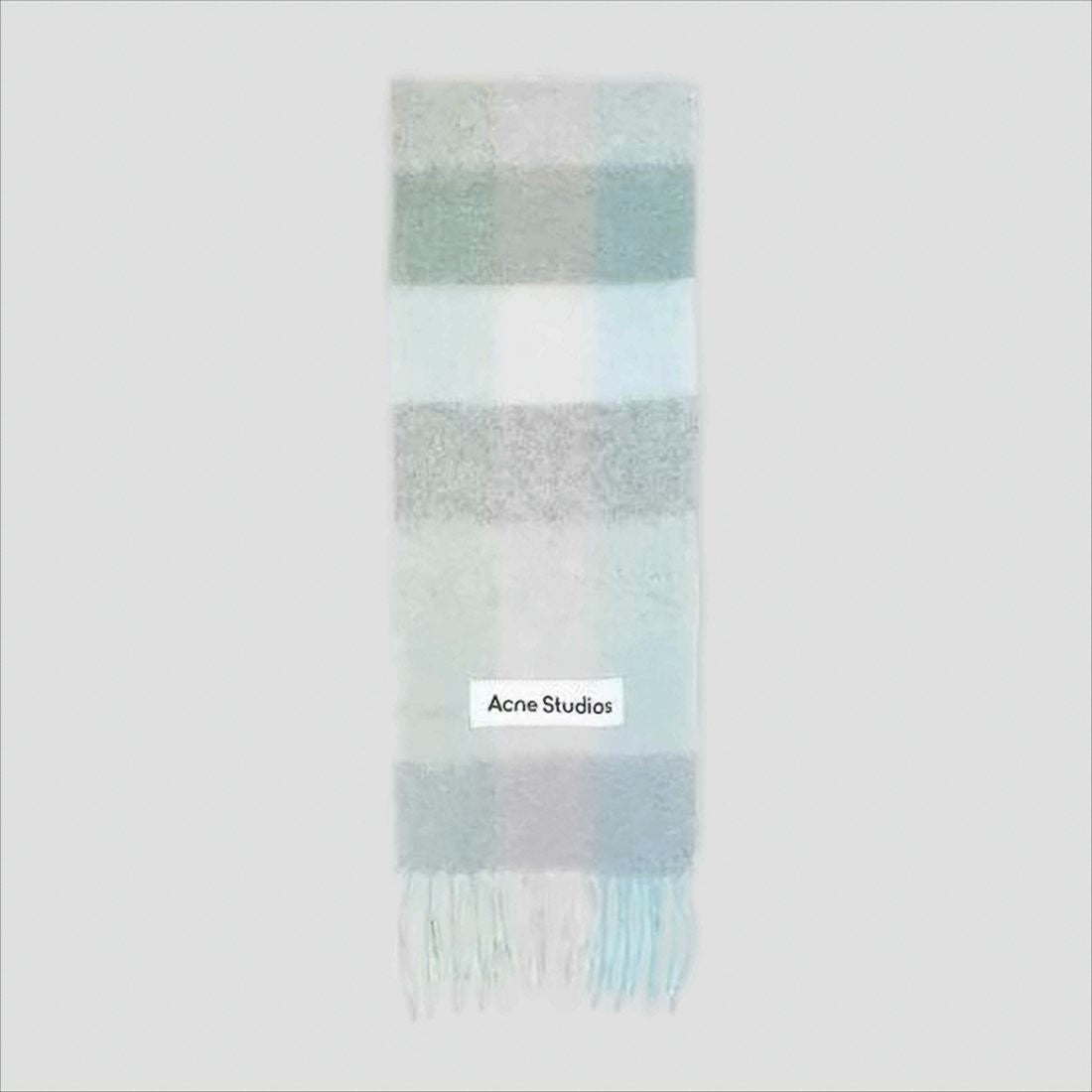 Acne Studios Pastel Checkered Alpaca Blend Scarf With Fringed Ends